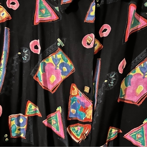 Vintage Chocolates 8 Retro Geometric Black Bright Print Button-Down Blouse - Picture 4 of 12